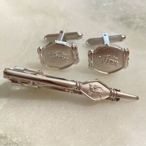Vintage Burberry Cuff Links + Tie Clip Set